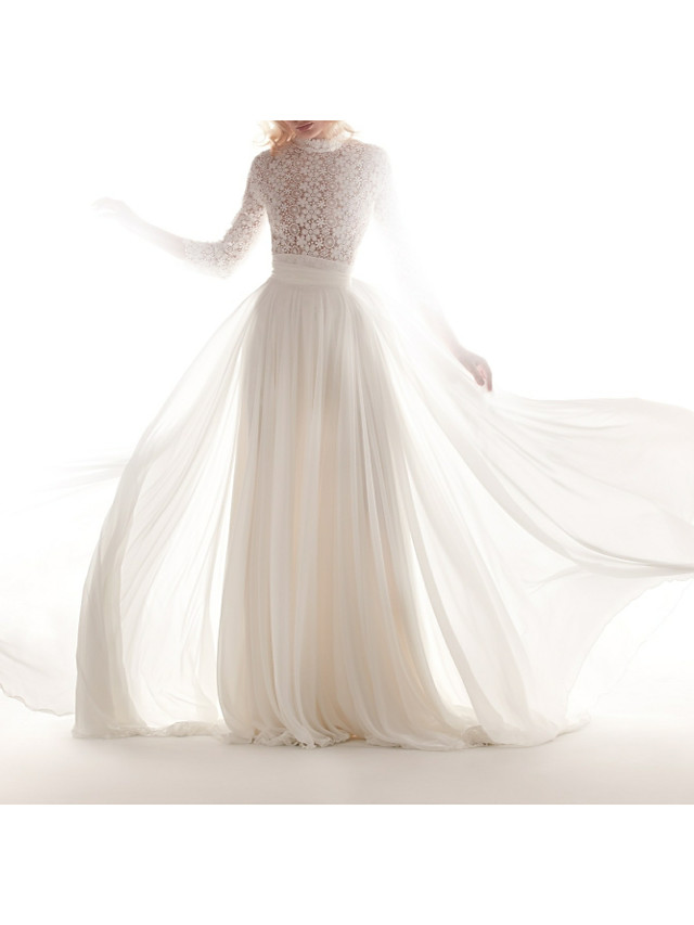 A-line Sweep / Brush Train Lace Bridal Gown With Lace 2