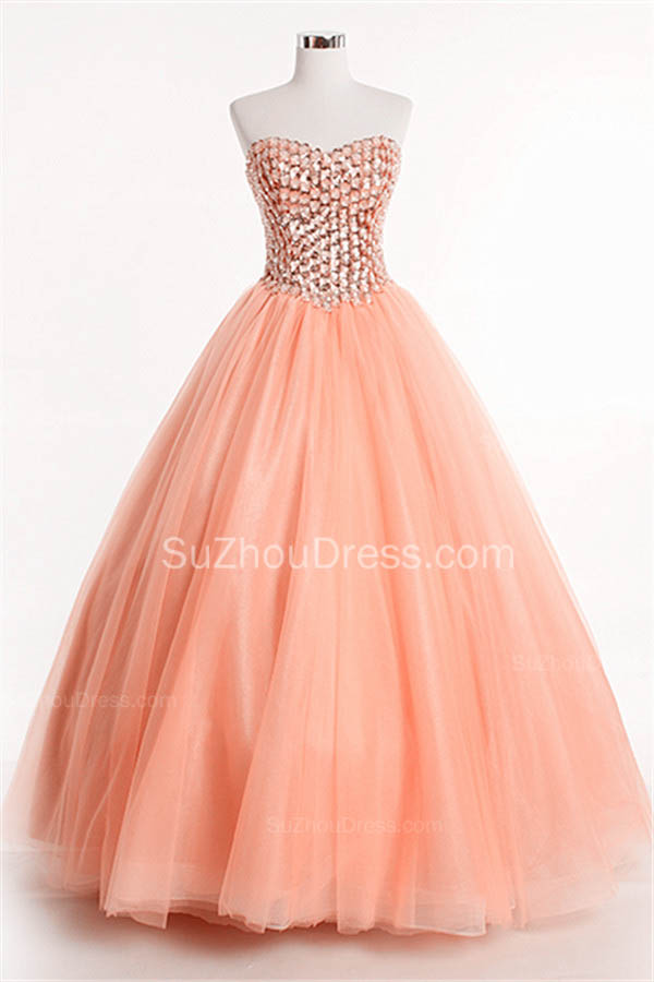 Ball Gown Sweetheart Neck Sleeveless Floor-length Tulle Evening Dress With Crystal 4