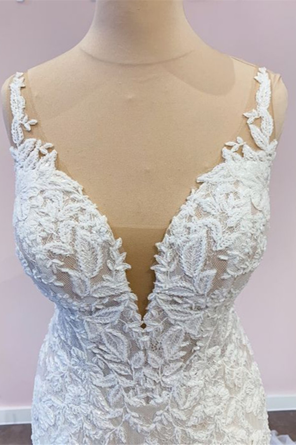 A-line Sweetheart Neck Sleeveless Sweep / Brush Train Tulle Bridal Gown With Lace 5