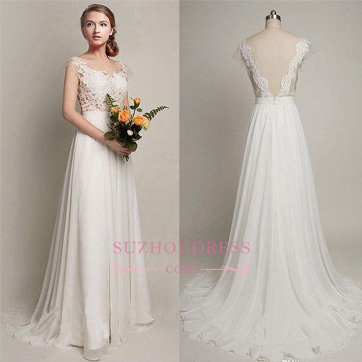 A-line Straps Sleeveless Sweep / Brush Train Bridal Gown With Lace 2