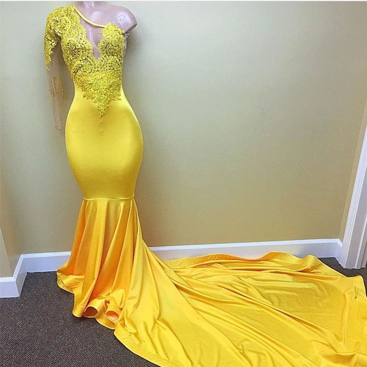 Mermaid One Shoulder Sweep / Brush Train Formal Dress With Appliques 2