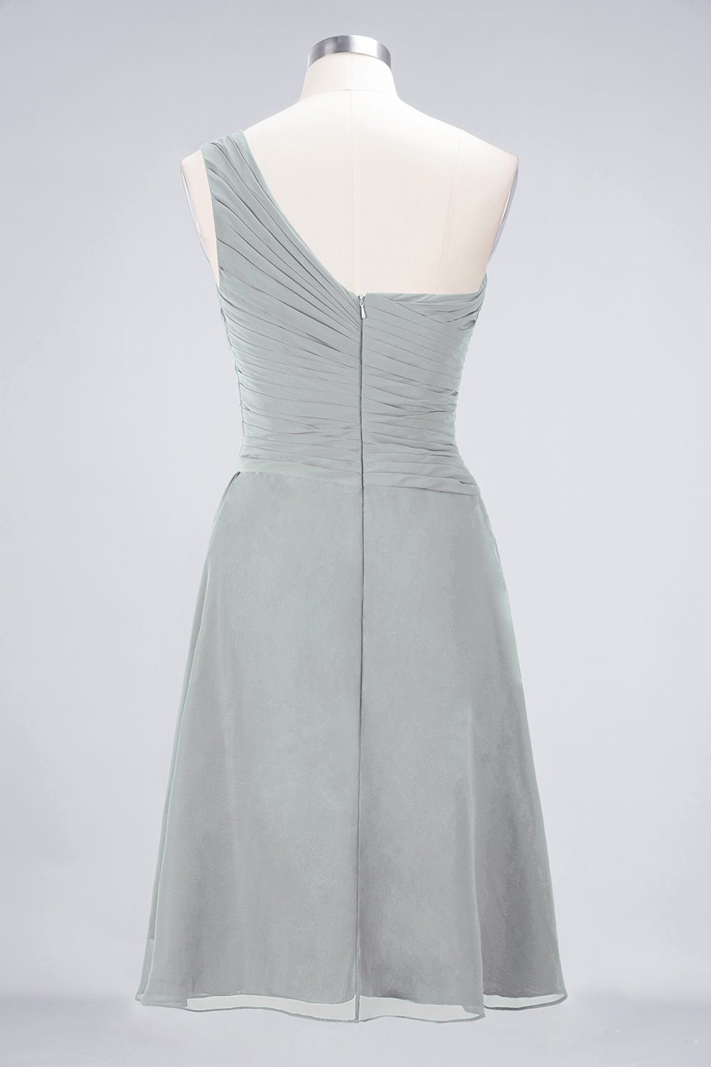 A-line One Shoulder Sweetheart Neck Sleeveless Knee-length 100D Chiffon Bridesmaid Attire With Ruffles 60