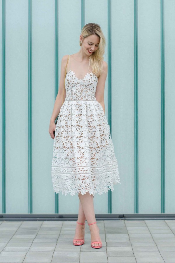 A-line Spaghetti Straps Tea-length Lace Cocktail Party Dress With Lace 1