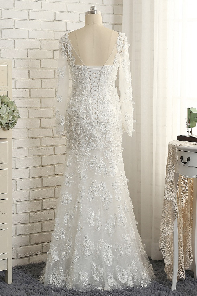 Mermaid Jewel Neck Long Sleeves Floor-length Bridal Attire With Lace 2