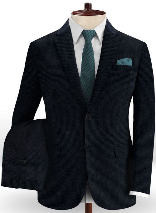 Navy Blue Corduroy Men Suits 2