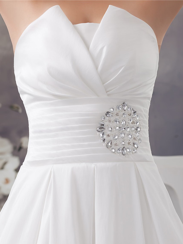 A-line Strapless Sleeveless Chapel Train Tulle Bridal Gown With Beading 6
