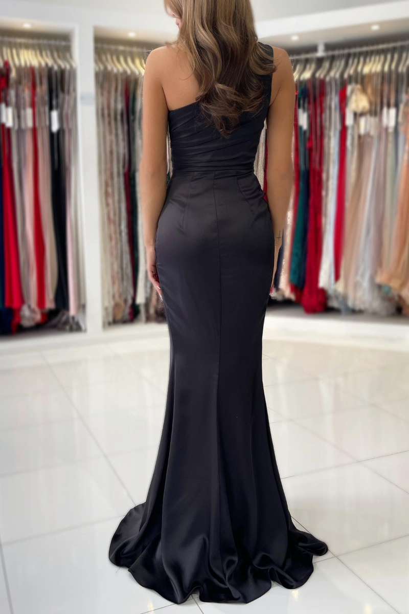 One Shoulder Sleeveless Floor-length Satin Evening Dress With Ruffles 2