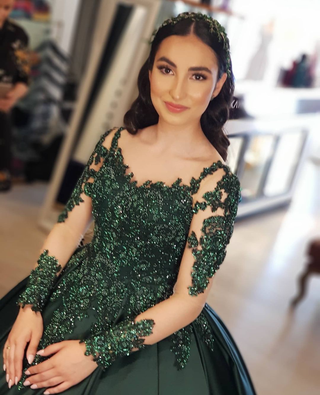 Ball Gown Jewel Neck Long Sleeves Floor-length Satin Wedding Dress With Lace 5