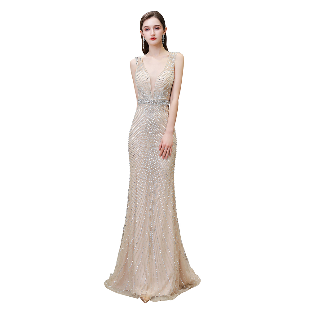 Mermaid V-neck Sleeveless Court Train Tulle Formal Dress With Rhinestone 28