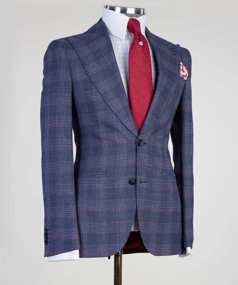 Blue Gery Peaked Lapel Business Men Suit 2