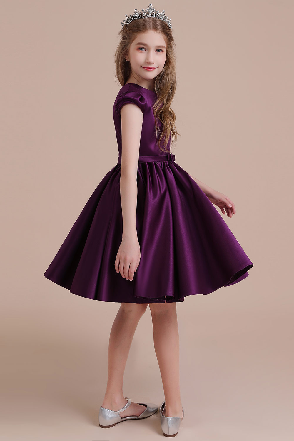 A-line Jewel Neck Sleeveless Knee-length Satin Flower Girl Dress With Ribbons 4