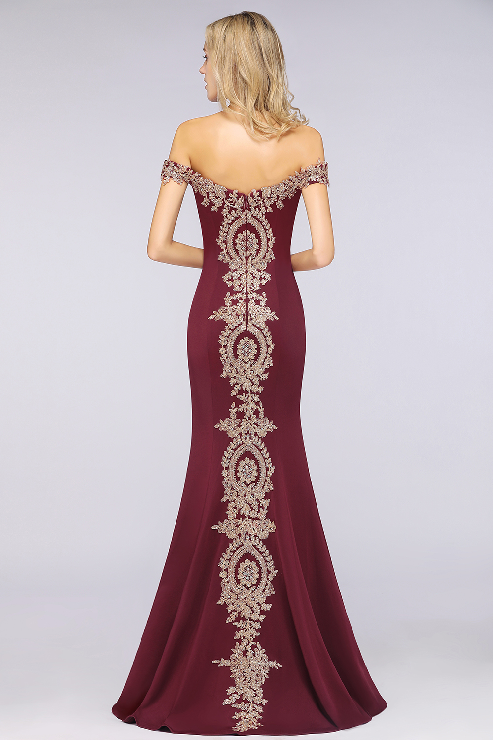 Mermaid Bateau Neck Cap Sleeves Sweep / Brush Train Bridesmaid Gown With Rhinestone 37