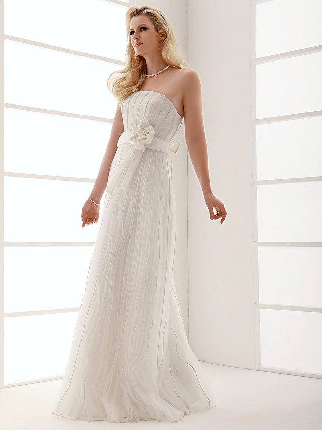 Column Strapless Sleeveless Floor-length Organza Bridal Dress 8