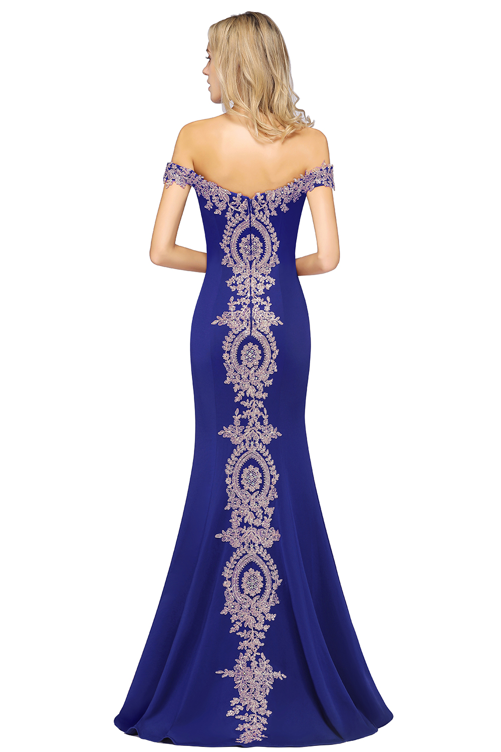 Mermaid Bateau Neck Cap Sleeves Sweep / Brush Train Bridesmaid Gown With Rhinestone 12