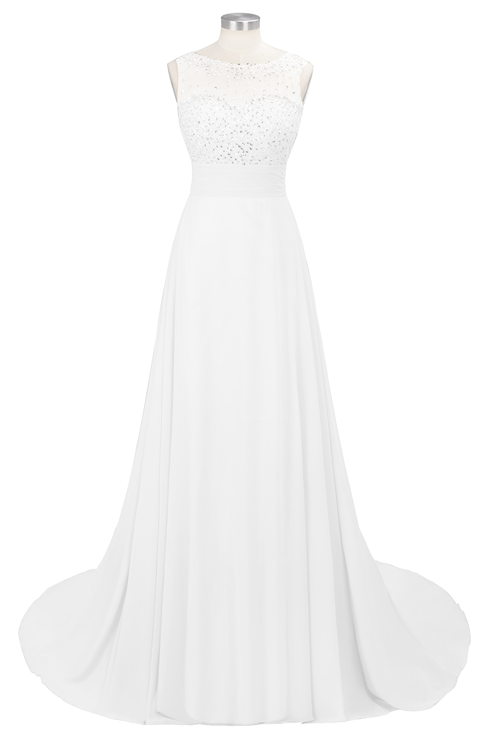 A-line Jewel Neck Sleeveless Court Train 100D Chiffon Evening Dress With Beading 2