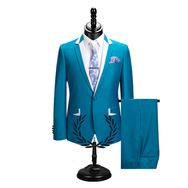 Blue Notched Lapel Men's Prom Suit 1