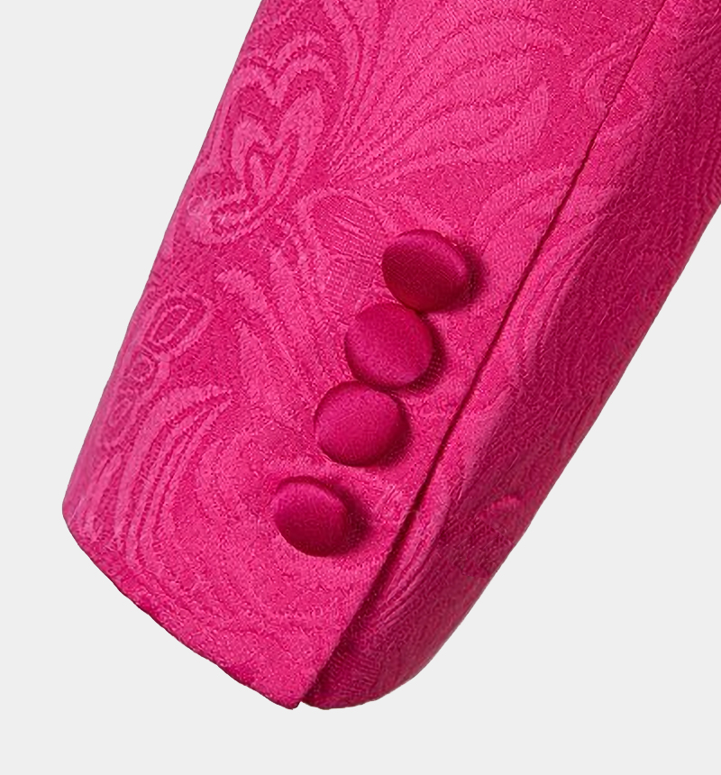 Floral Pink Slim Fit Jacquard Suit with One Button 6