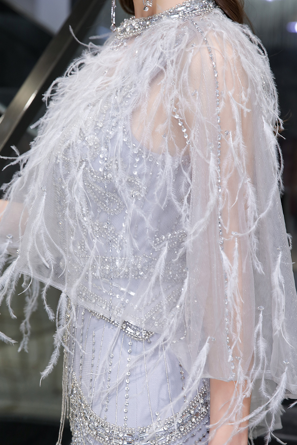 Mermaid V-neck Sleeveless Court Train Tulle Evening Gown With Feathers 10