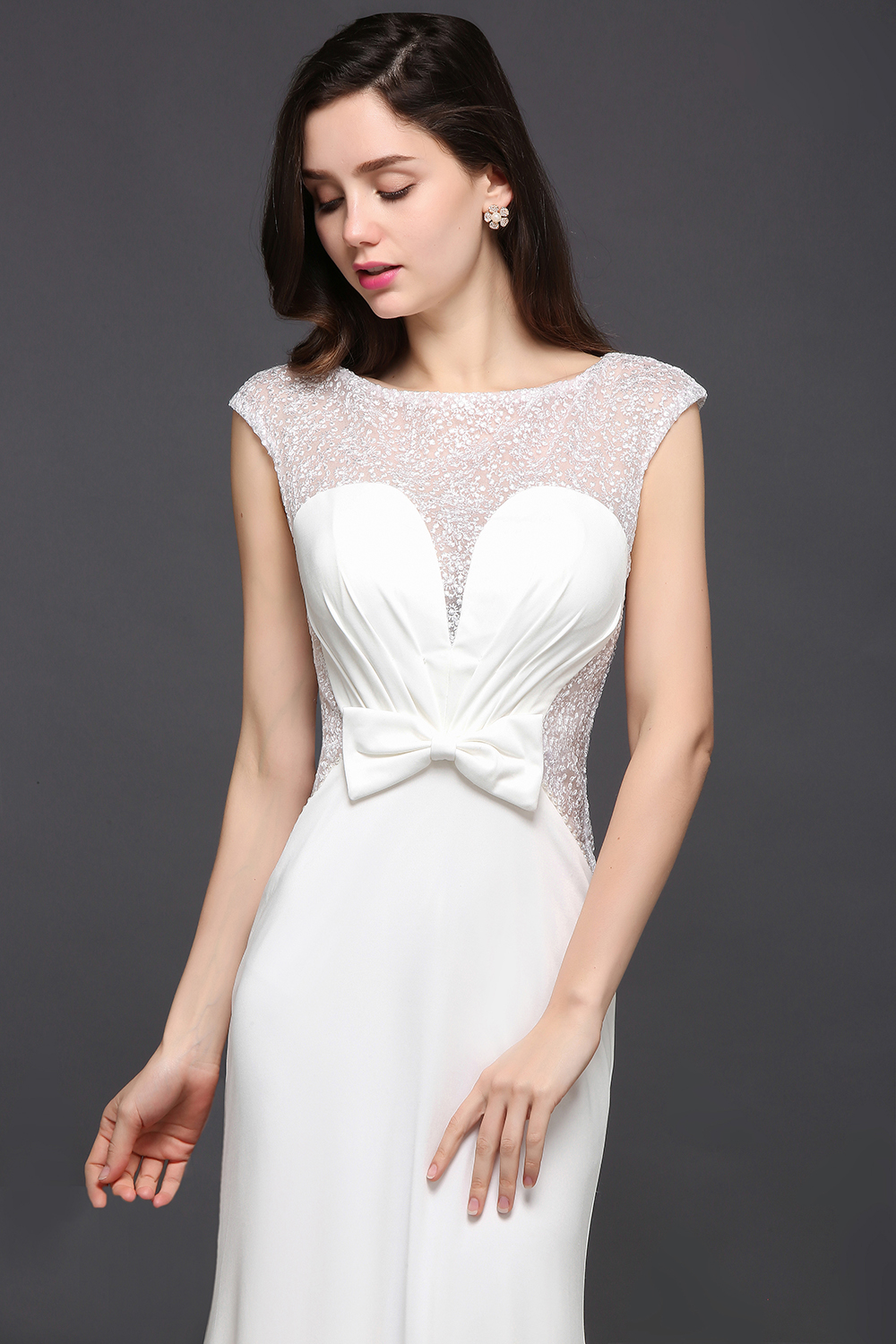 Mermaid Scoop Neck Sleeveless Sweep / Brush Train 100D Chiffon Bridal Gown With Beading 6