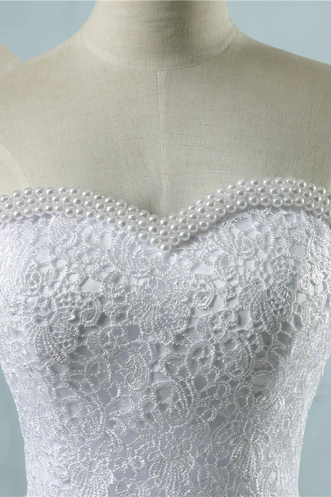 A-line Sweetheart Neck Floor-length Tulle Wedding Dress With Pearls 5