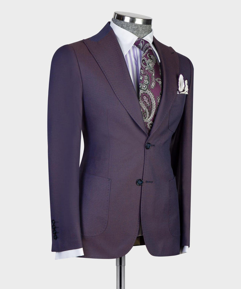 Dark Purple Peaked Lapel Business Men Suit 4