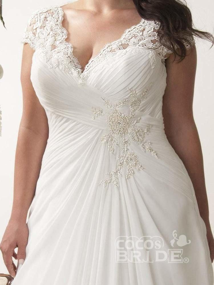 A-line V-neck Scoop Neck Cap Sleeves Floor-length Tulle Bridal Attire With Lace 3