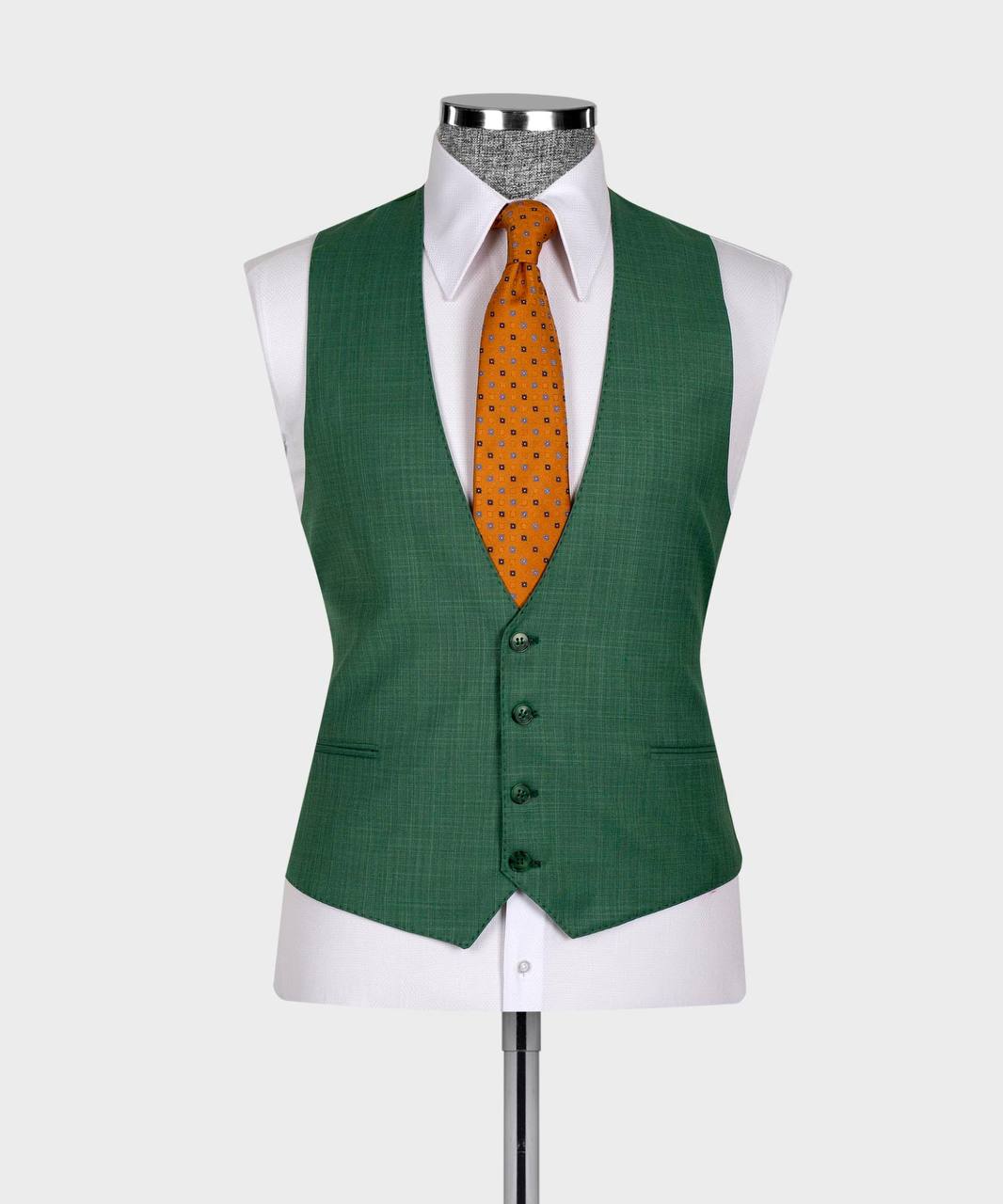 Green Peaked Lapel Close Fitting Business Men Suit 2