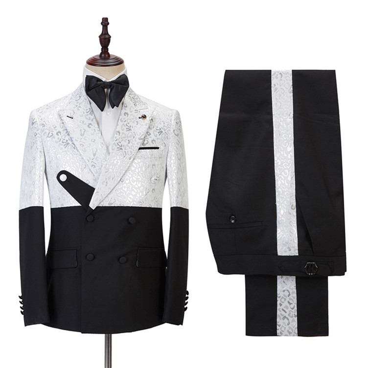 Black and White Jacquard Men's Suit 3