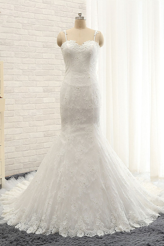 Mermaid Spaghetti Straps Sleeveless Floor-length Bridal Attire With Lace 1