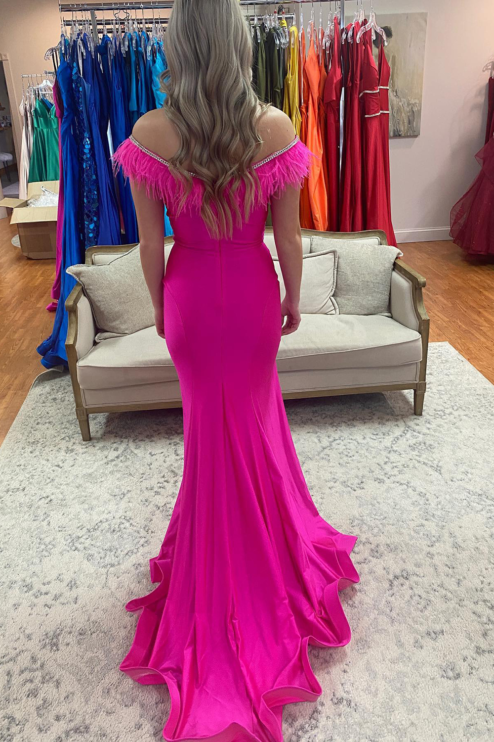 Mermaid Off-the-shoulder Sleeveless Floor-length Stretch Satin Prom Dress With Beading 2