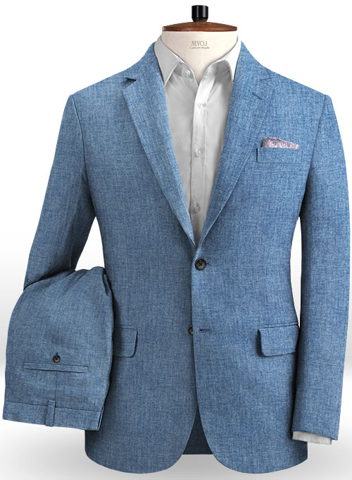 Stormy Blue Linen Wedding Suits 2