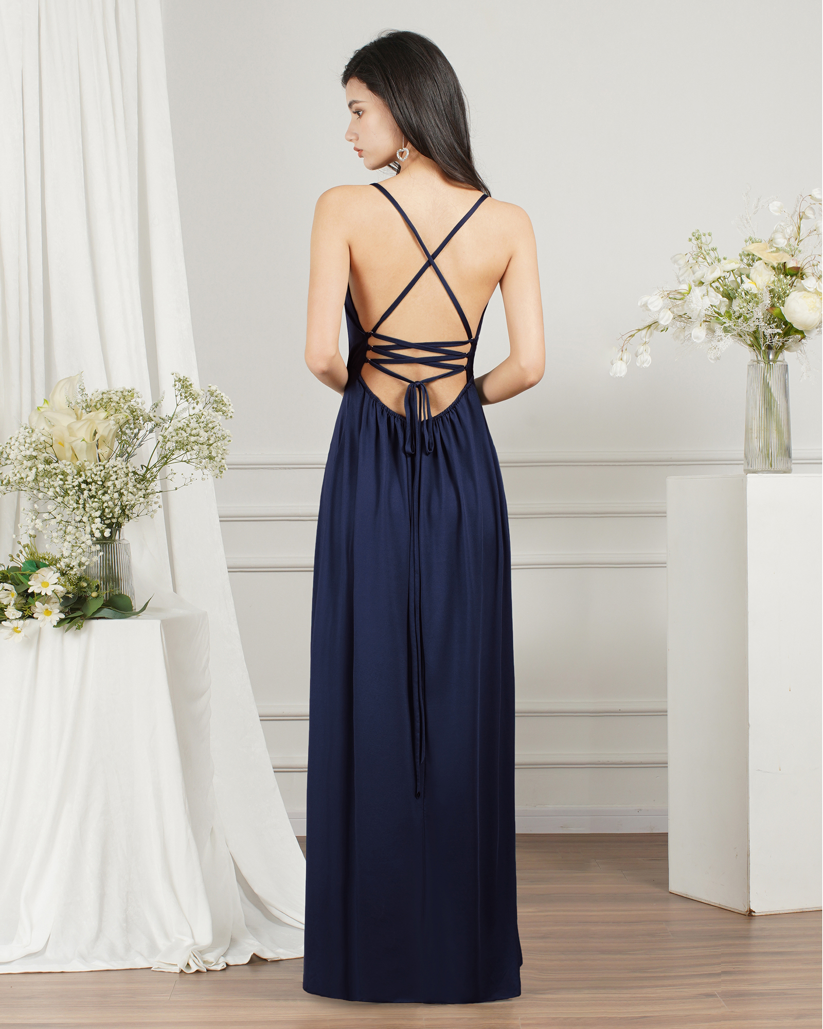 A-line V-neck Sleeveless Floor-length Spandex Evening Dress With Ruffles 14