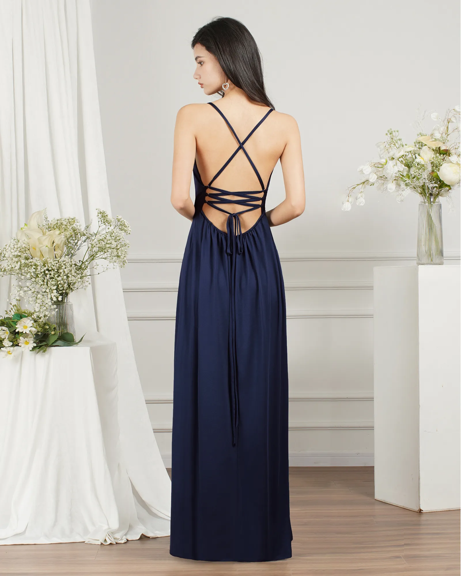 Plunging V-Neck Backless Silky Satin Evening Dress with High Split 14