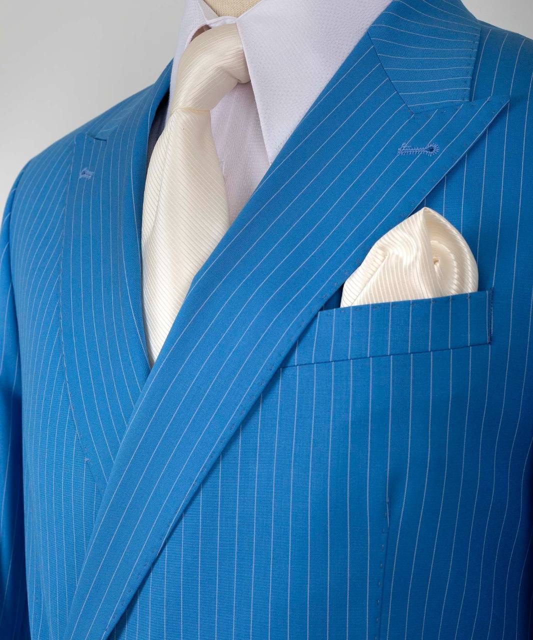 Blue Stripe One Button Slim Fit Business Men Suit 3