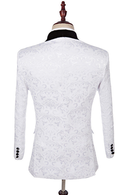 White Jacquard Three Pieces Wedding Suit for Men 2