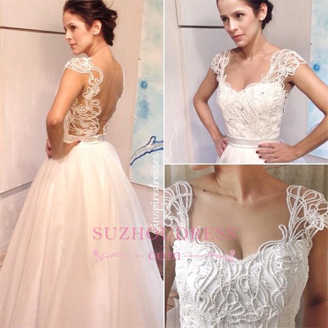 A-line Straps Sleeveless Floor-length Wedding Dress With Pearls 3