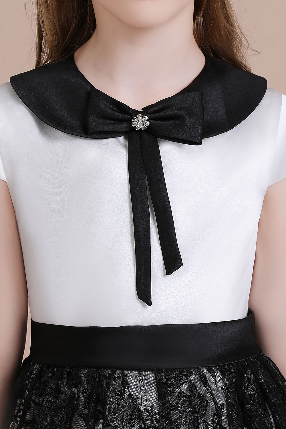 A-line Jewel Neck Short Sleeves Ankle-length Tulle Flower Girl Dress With Lace 6