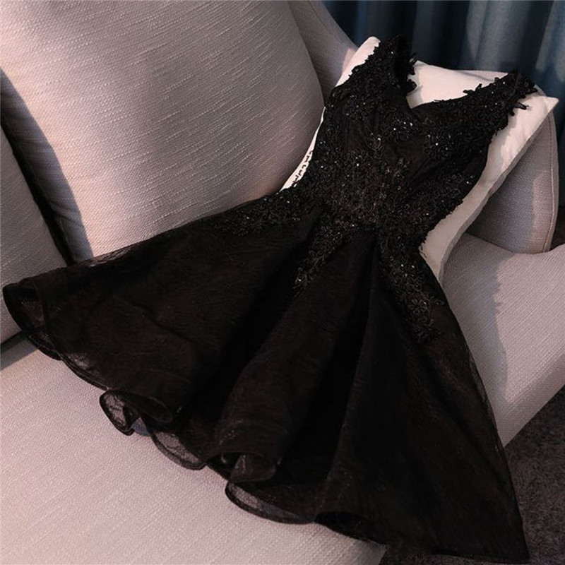 A-line Straps Sleeveless Mini Cocktail Party Dress With Lace 2