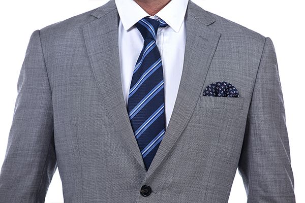 Grey Slim Fit Wool Blend Men's Suit with Notch Lapel and Two Flap Pockets 4