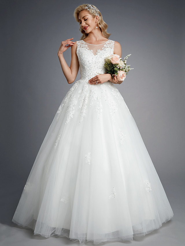 Ball Gown Straps Floor-length Lace Bridal Dress With Lace 5