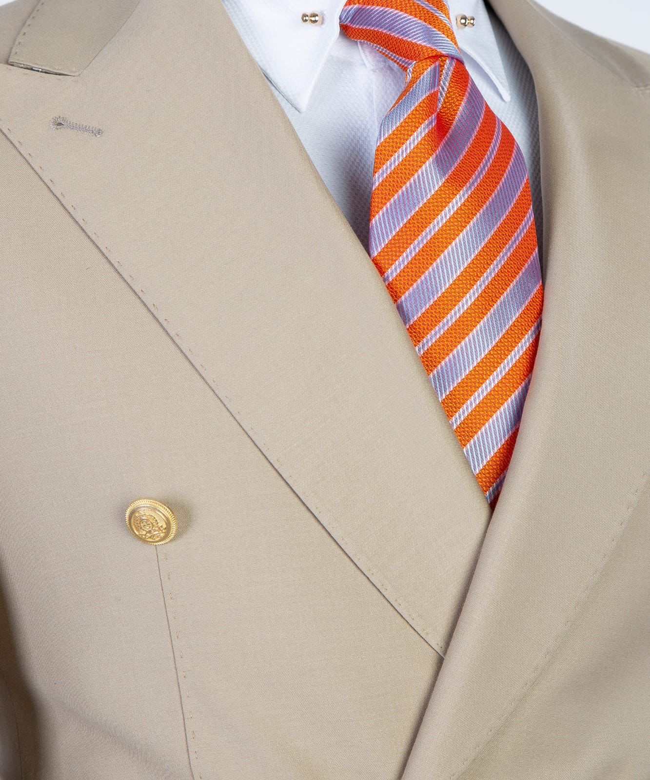 Khaki Double Breasted Business Men Suit with Peaked Lapel 2