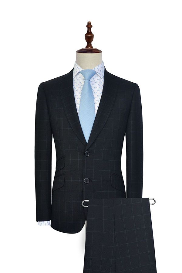Black Check Pattern Business Suits for Men 2