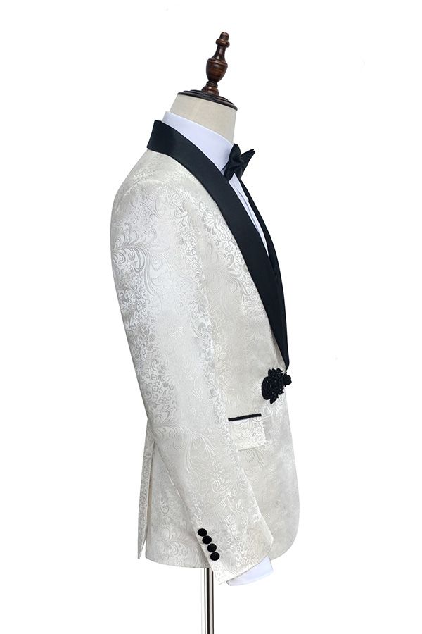 White Jacquard Wedding Tuxedo 2