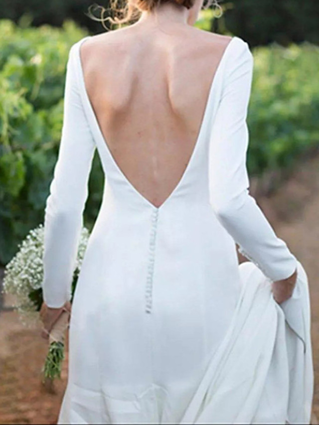 A-line Long Sleeves Sweep / Brush Train Lace Bridal Gown With Lace 2