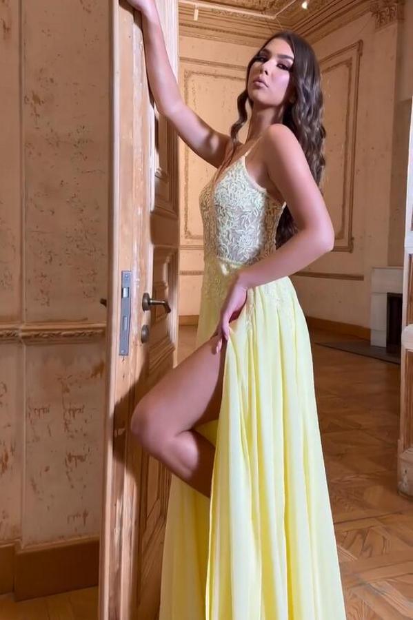 Column Spaghetti Straps Sleeveless Floor-length 100D Chiffon Evening Gown With Ruffles 3