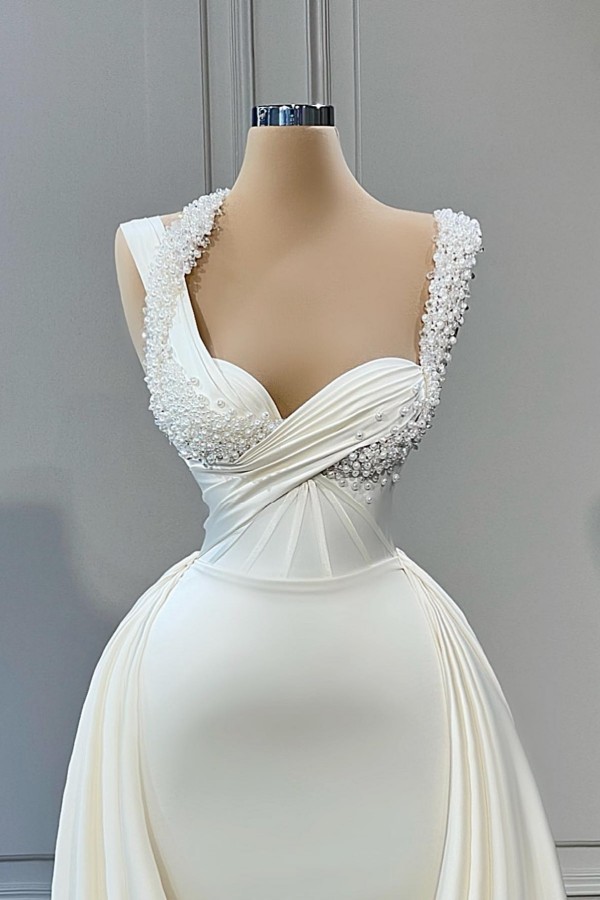 A-line Straps Long Sleeves Floor-length Stretch Satin Formal Dress With Ruffles 2