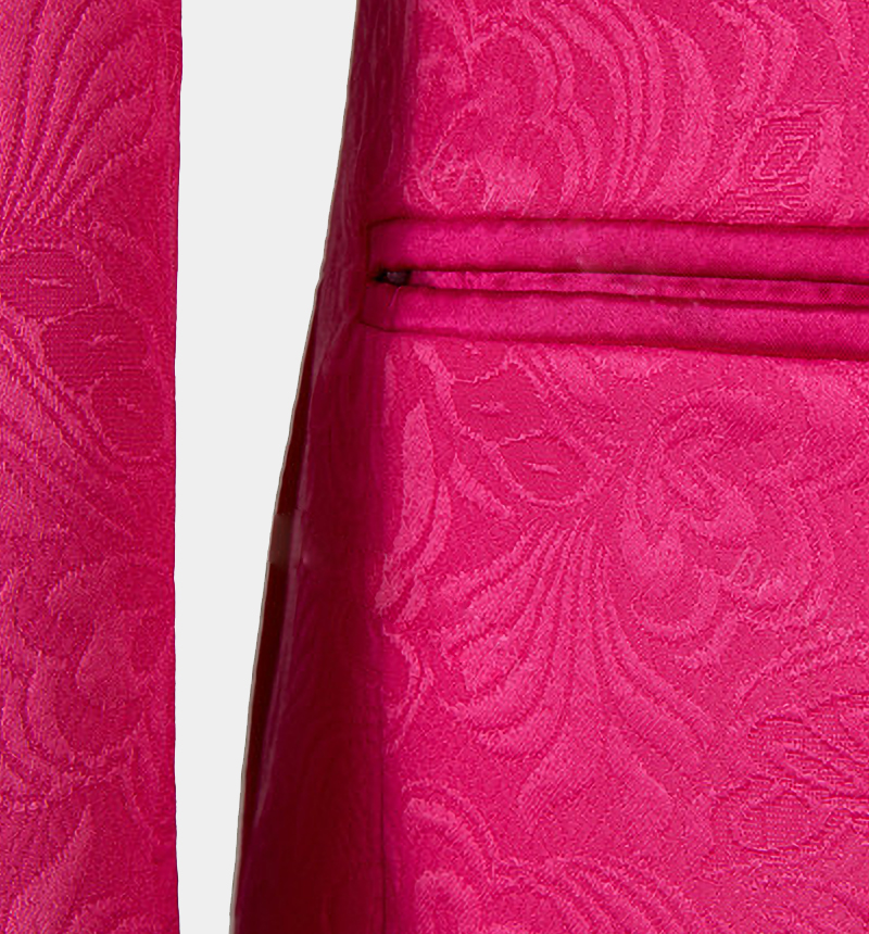 Floral Pink Slim Fit Jacquard Suit with One Button 5