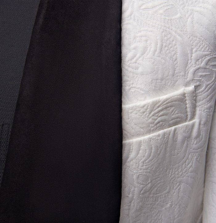 Floral White Dinner Suit with Black Lapel 4