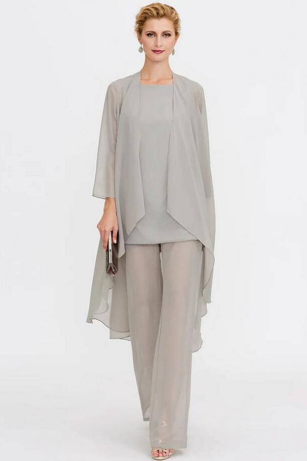 Plus Size Floor Length Pantsuit 3 Piece Suit Mother of the Bride Dress with Chiffon 2
