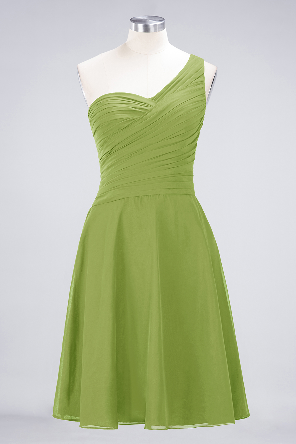 A-line One Shoulder Sweetheart Neck Sleeveless Knee-length 100D Chiffon Bridesmaid Attire With Ruffles 65